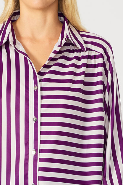 IT3857 - STRIPED BUTTON DOWN BLOUSE