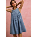 DENIM RUCHED SLEEVELESS DRESS