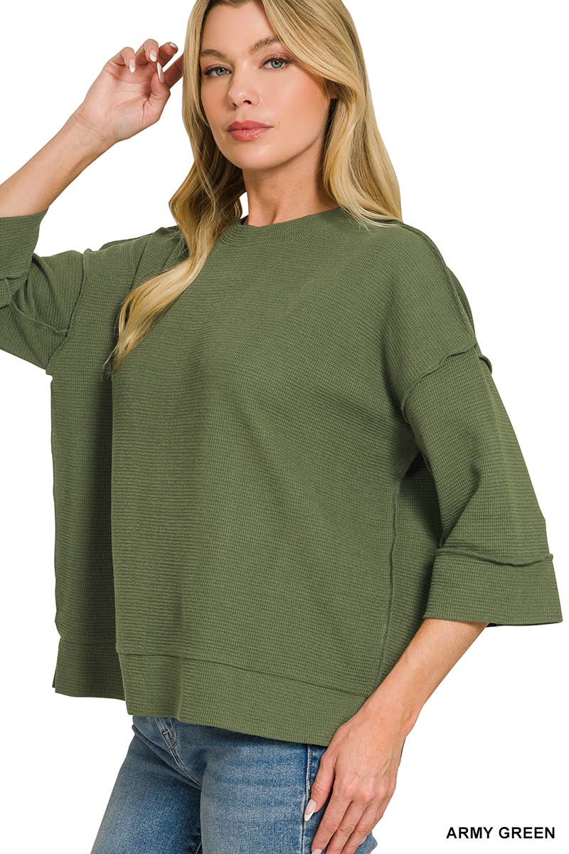 Double Knit 3/4 Sleeve Top w/ Exposed Seams - Zenana