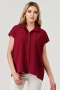 Lila Button Down Short Sleeve Game Day Top Burgundy Mbt-9919