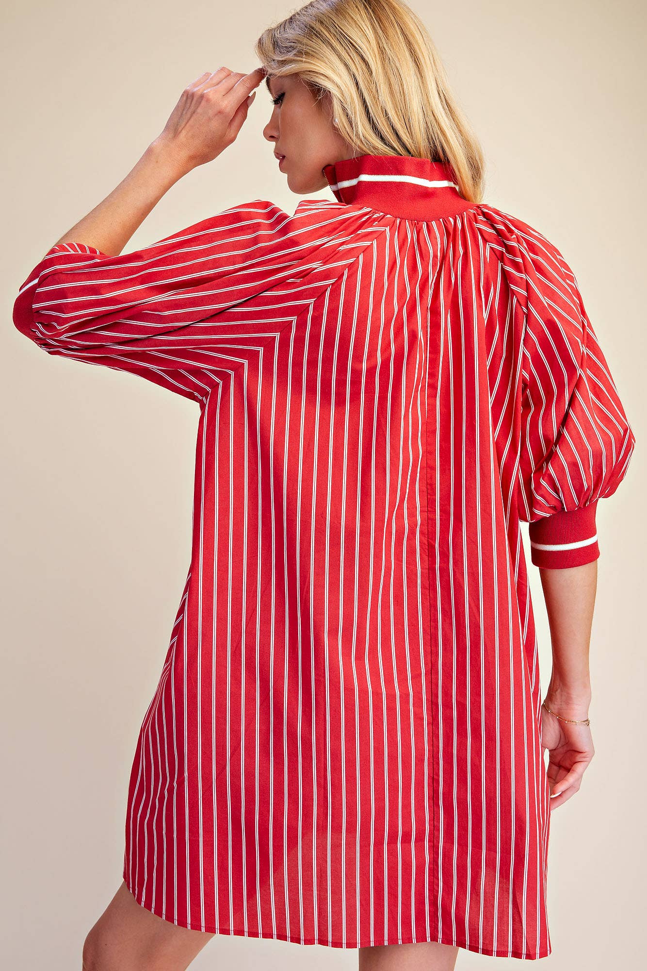 Mock Neck Band Half Zip Stripe Mini Dress