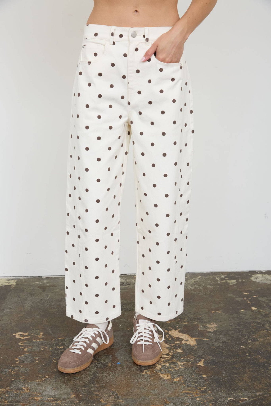 POLKA DOT HIGH WAIST WIDE LEG JEANS
