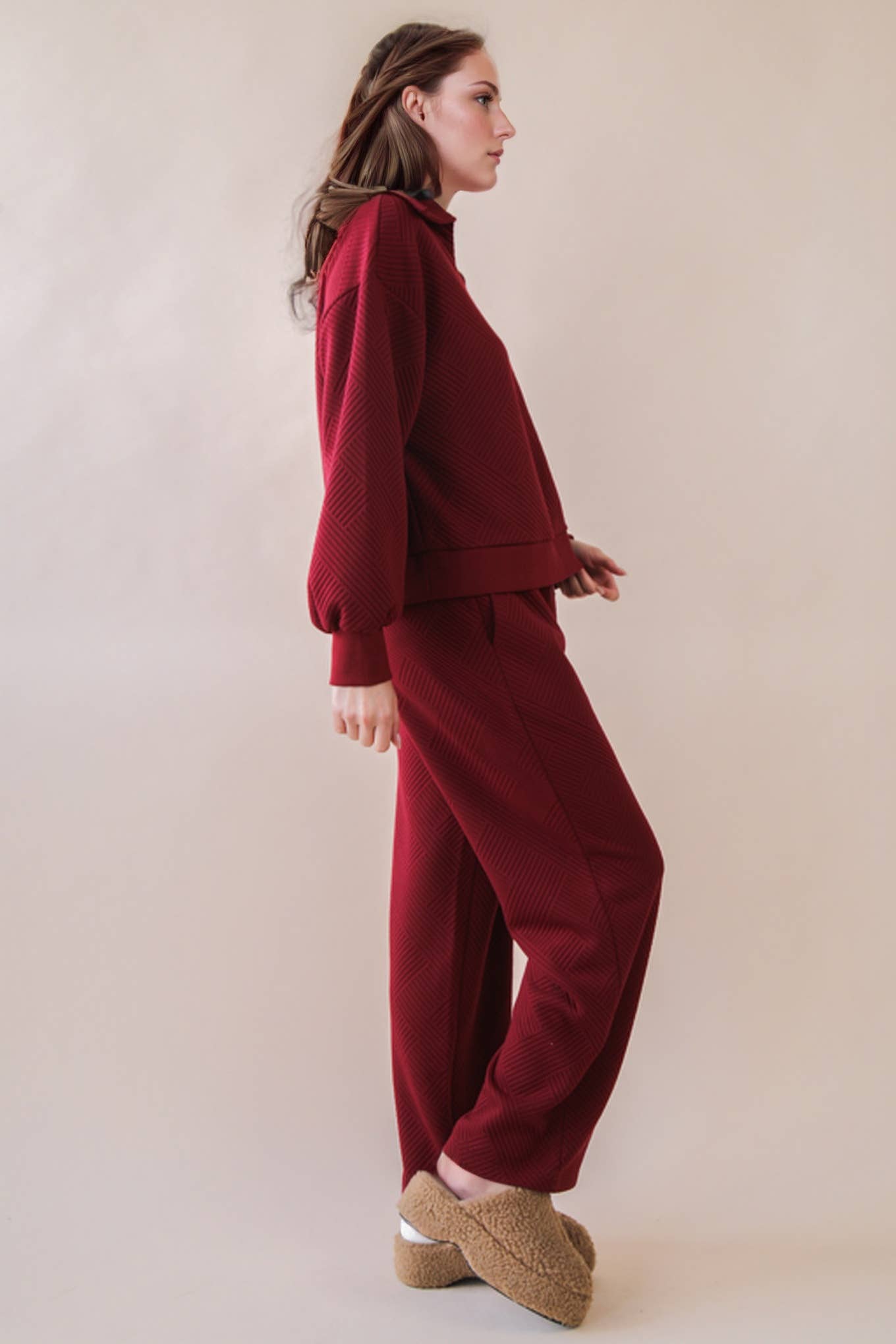 NT12404SET-Textured Knit Casual Comfy Top & Pants Set