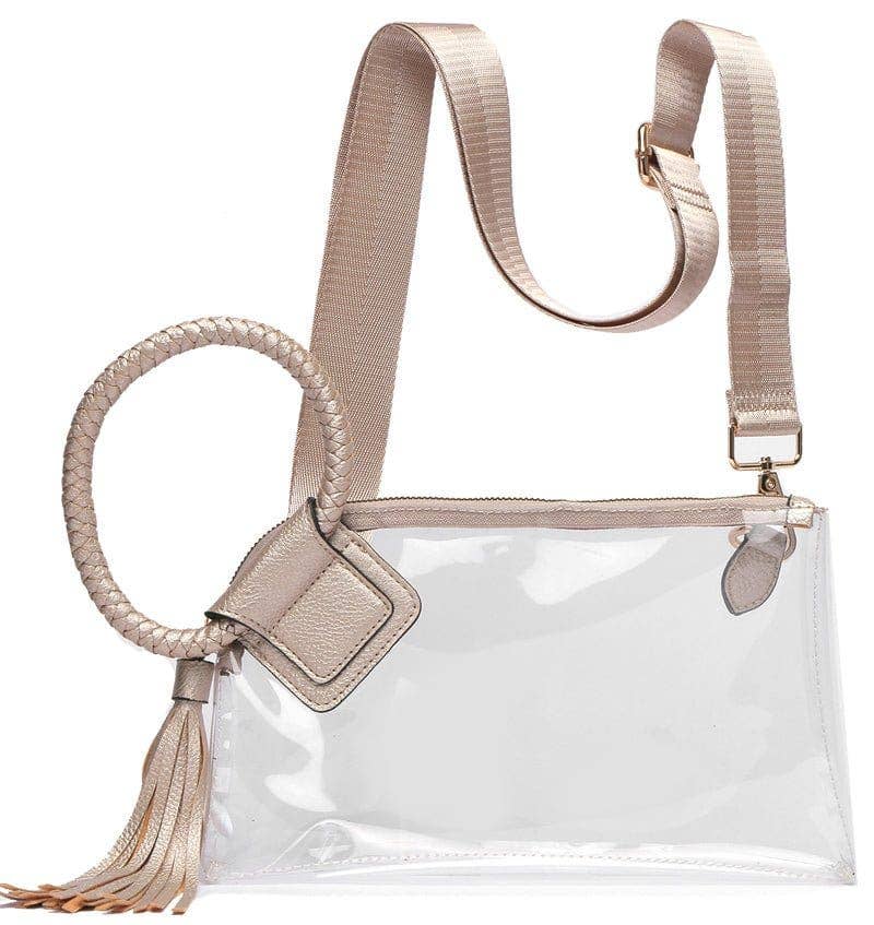 AD205T See Through Clear Cuff Handle Tassel Wristlet Crossbody