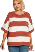 Plus French Terry Striped Exposed Seam Top - Zenana