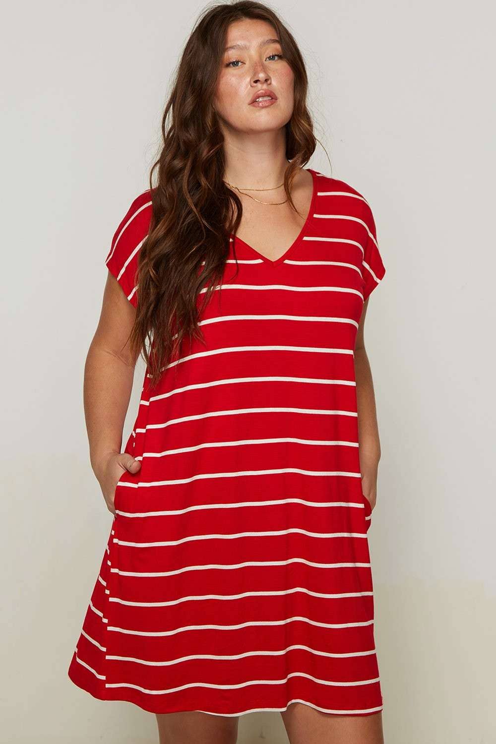 PLUS STRIPE V-NECK TEE DRESS