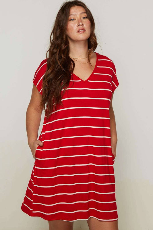 PLUS STRIPE V-NECK TEE DRESS