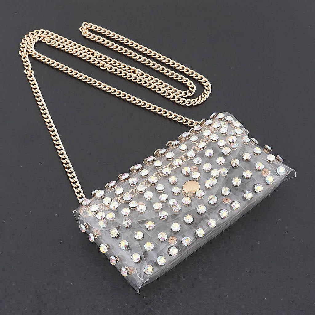 Rhinestone Clear Belt Bag W/Chain PB8633