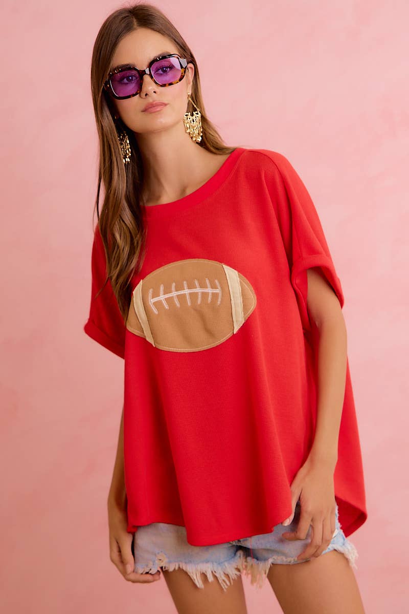 GAMEDAY FOOTBALL PATCHWORK WAFFLE SHORT TOP