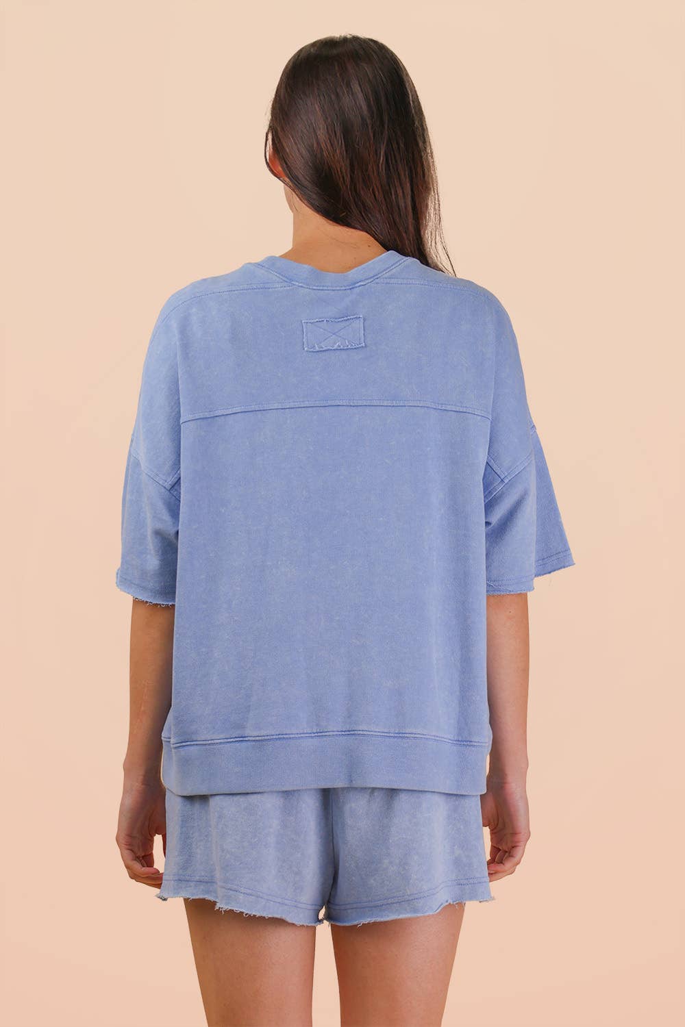 NT12429SETX-PLUS SIZE Mineral Washed Knit Casual Top & Shorts