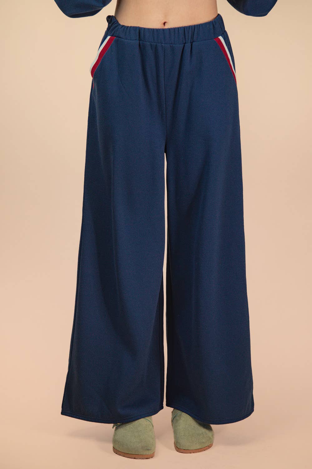 NT12382SET-Color Block Band Detail Comfy Knit Top & Pants Set