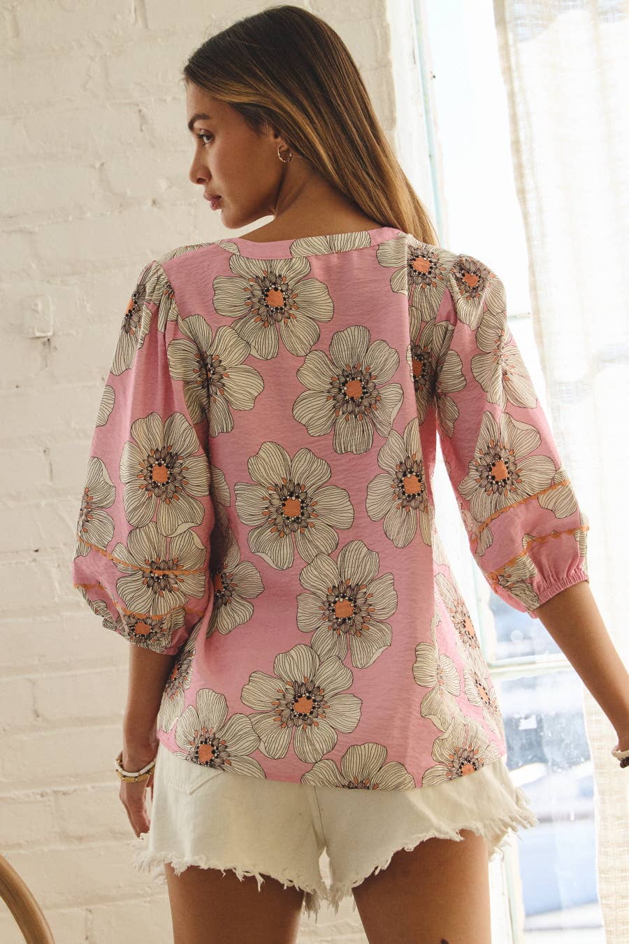 Plus Floral Printed 3/4 Sleeve Blouse