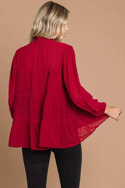 CWT1887Q - SMOCK NECK TIERED 3/4 SLEEVE TOP