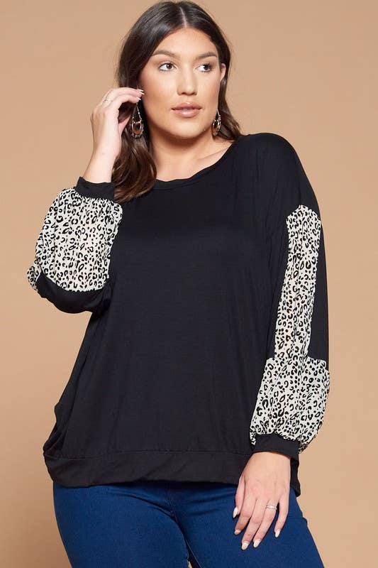 ETK-8180-PL Plus Size Animal Print Solid Jersey Casual Top