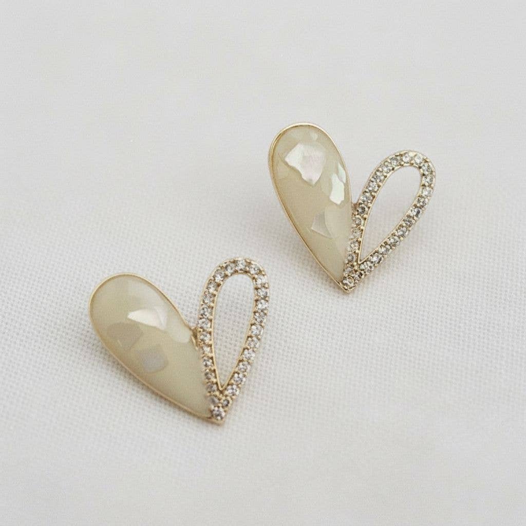 Vintage Inspired Enamel Cubic Zirconia Heart Stud Earrings