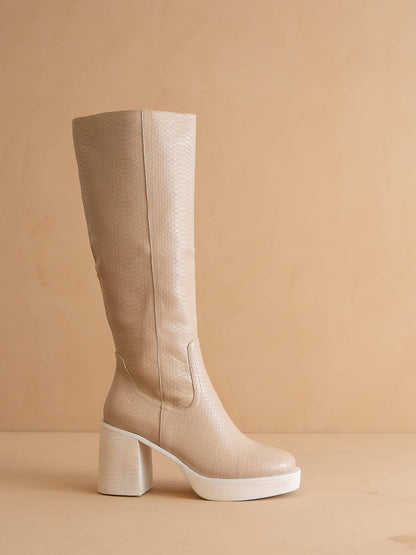 The Juniper Beige | Platform Knee-High Boots