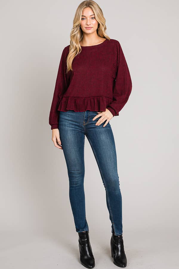 Long sleeve ruffle hem top