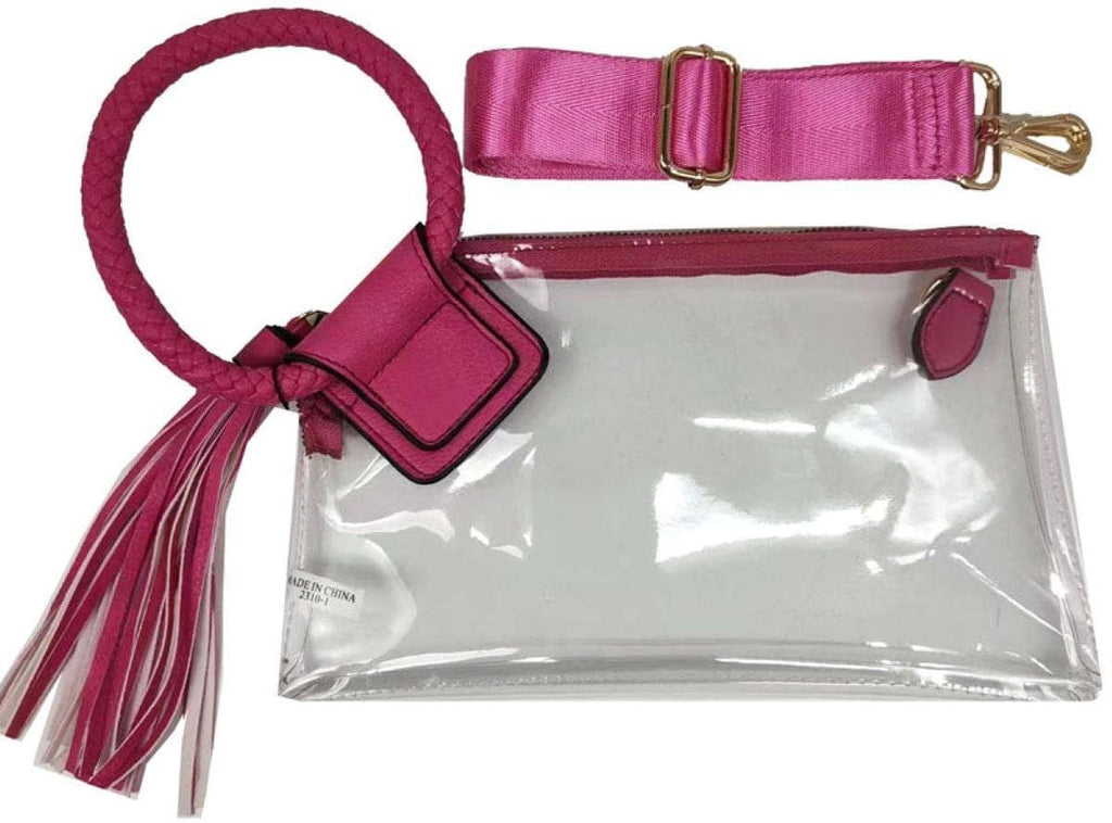 AD205T See Through Clear Cuff Handle Tassel Wristlet Crossbody