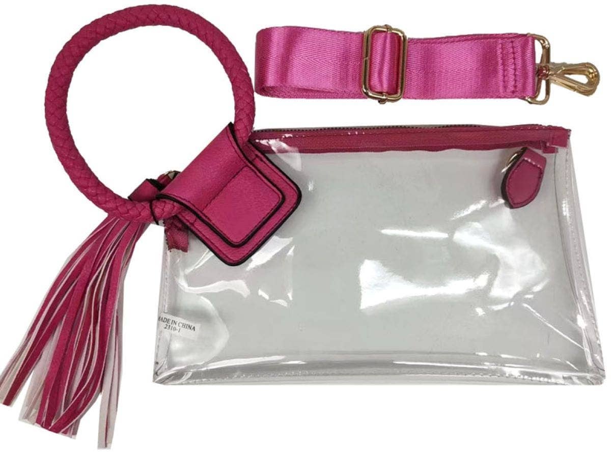 AD205T See Through Clear Cuff Handle Tassel Wristlet Crossbody