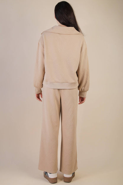 NT12404SET-Textured Knit Casual Comfy Top & Pants Set