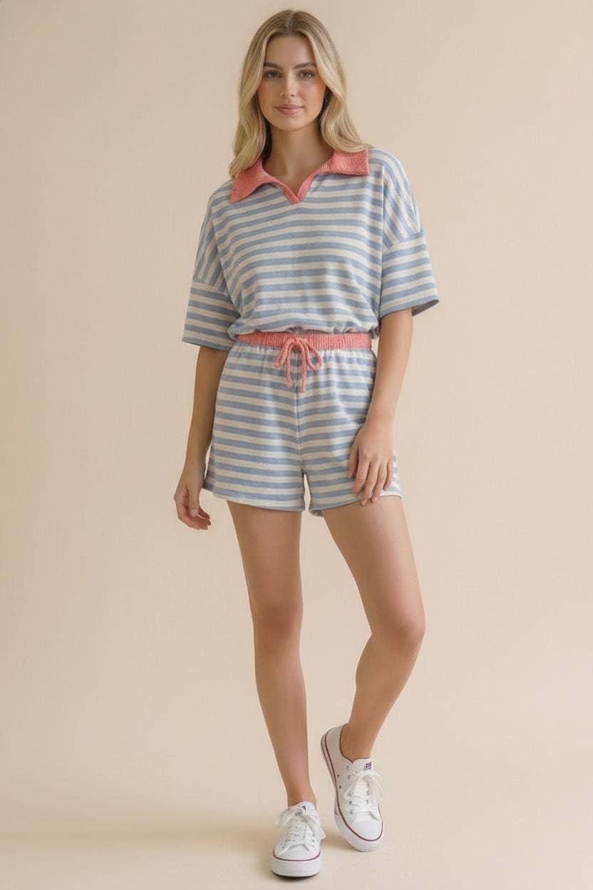 Stripe Color Block Loose Fit Lounge Wear Set