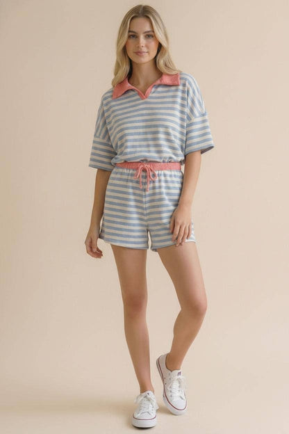 Stripe Color Block Loose Fit Lounge Wear Set