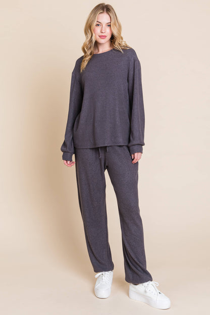 ETK-9334-PL Plus Size Rib. Hacci Brush Casual Loungewear Set