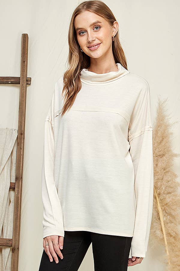 CFT1356L - DRAPE HIGH NECK LOOSE FIT LONG SLEEVE TOP
