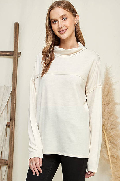 CFT1356L - DRAPE HIGH NECK LOOSE FIT LONG SLEEVE TOP