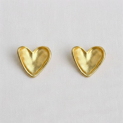 Vintage Inspired Gold-Toned Textured Heart Stud Earrings