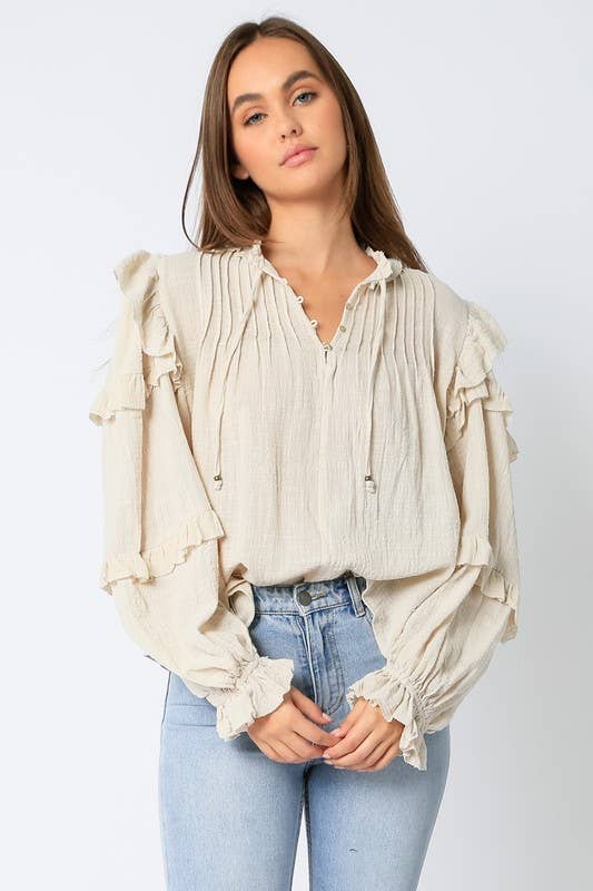 Ruffle Sleeve Cotton Top
