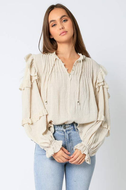 Ruffle Sleeve Cotton Top