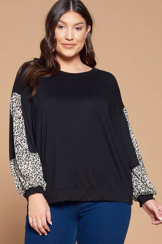 ETK-8180-PL Plus Size Animal Print Solid Jersey Casual Top