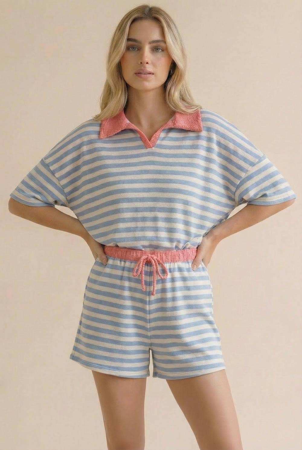 Stripe Color Block Loose Fit Lounge Wear Set