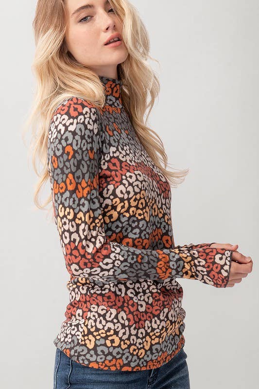 RUST LEOPARD TURTLE NECK: MULTI / S-M-L(2-2-2)