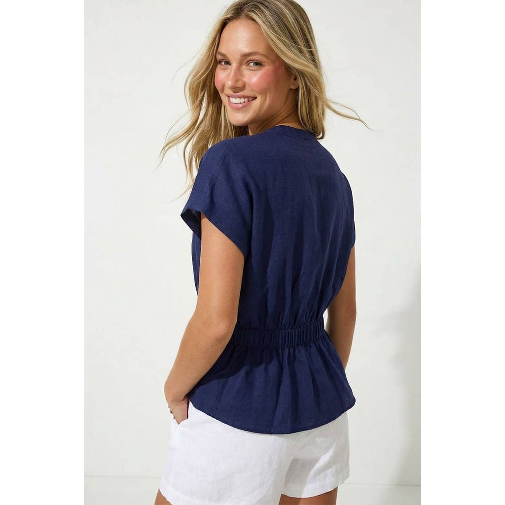 Linen Rope Tie Waist Blouse