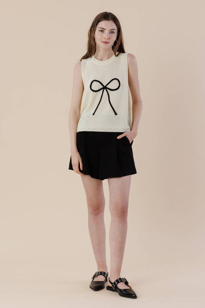 Embroidery Ribbon Knit Sweater Tank – Sleeveless Bow Vest