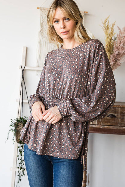 Long Sleeves Ruffle Elastic Waist Side Tie Top