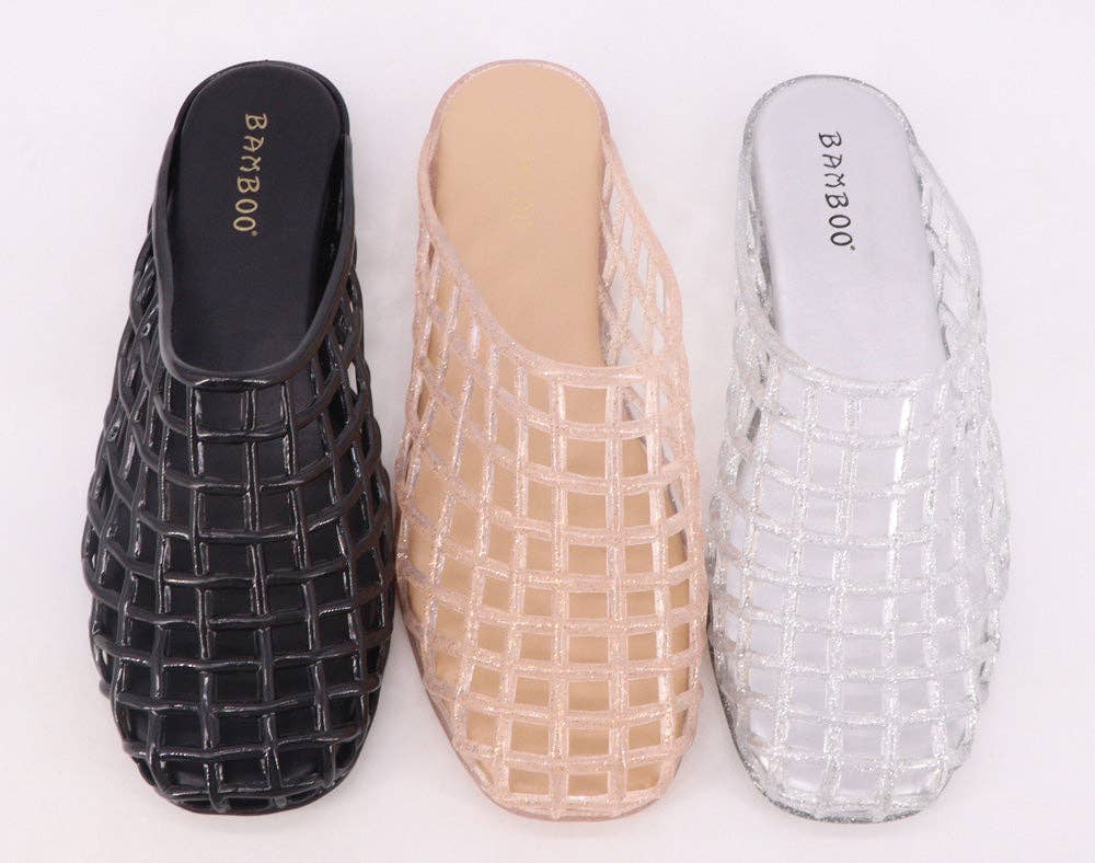 Bamboo MISHA-01 Women's Jelly Woven Mule Flats – Breathable Slip-On Closed Toe Slides