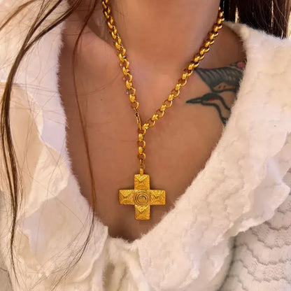 Chunky Cross Pendant Necklace in Silver or Gold