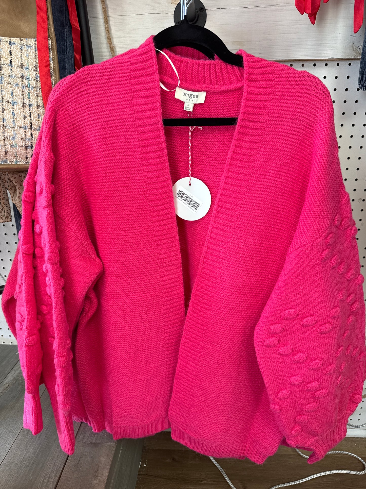 HOT PINK POPCORN CARDIGAN