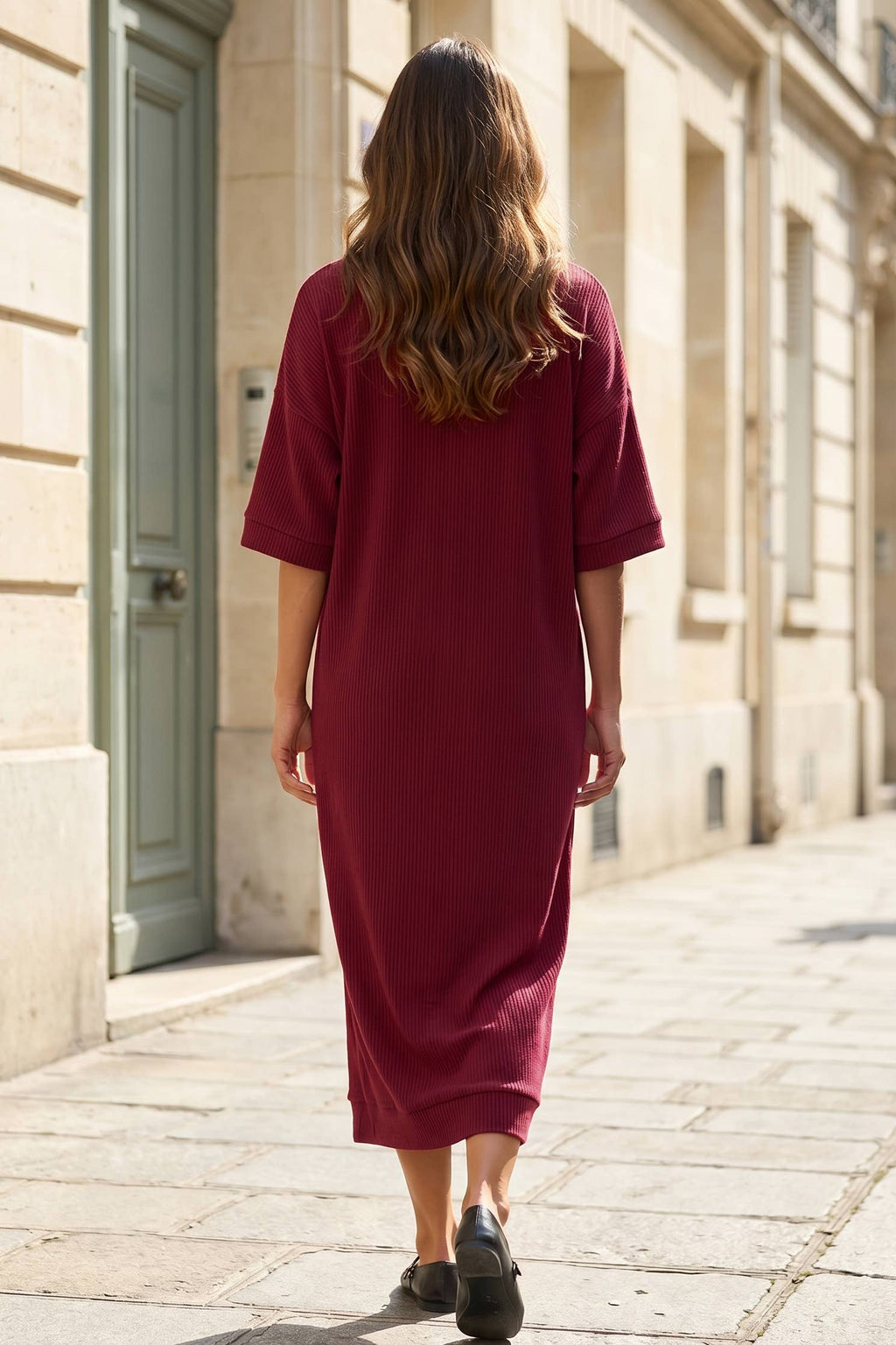 Relaxed Fit Ribbed Maxi Dress