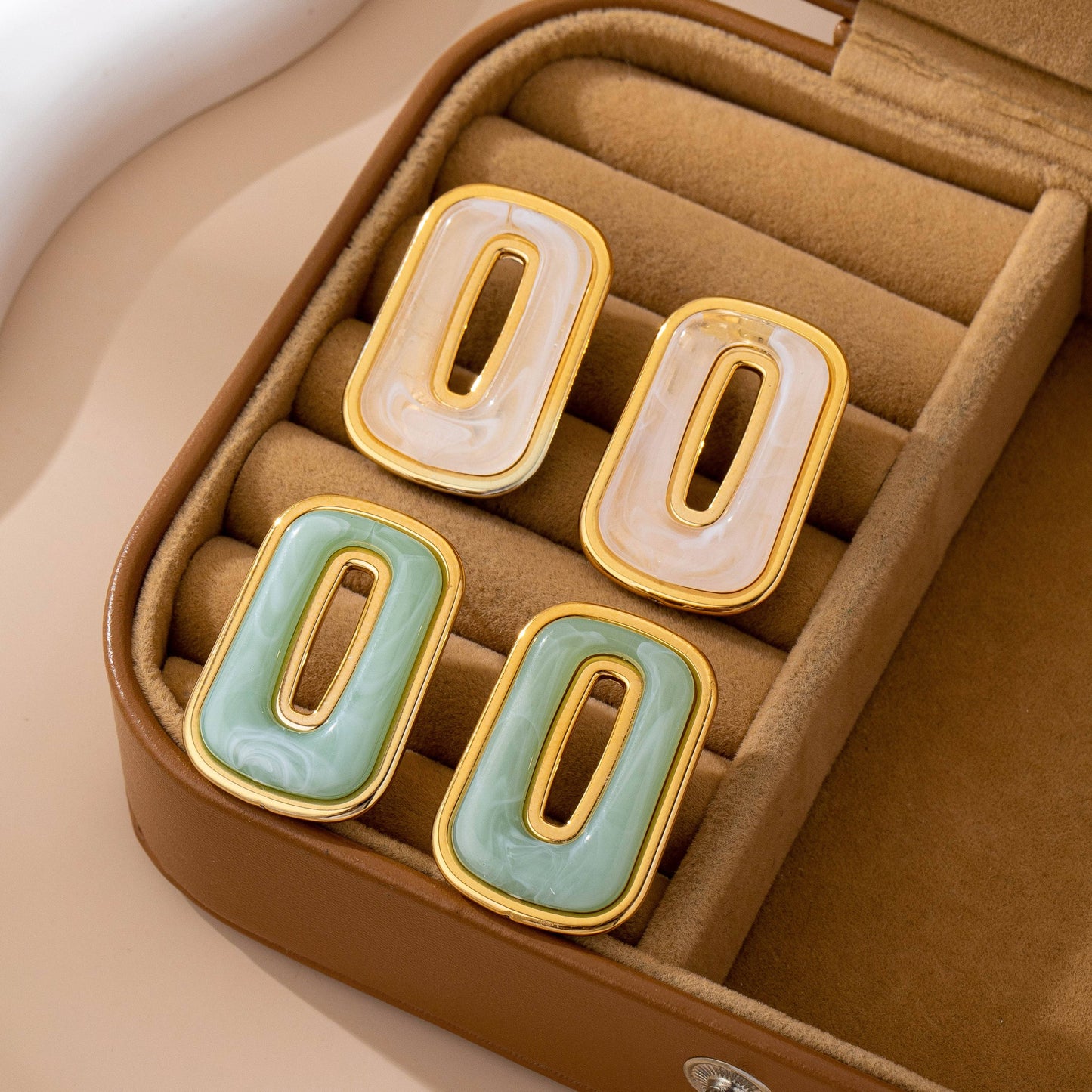 Enamel Rectangle Cutout Stud Earrings Set | 80E61642