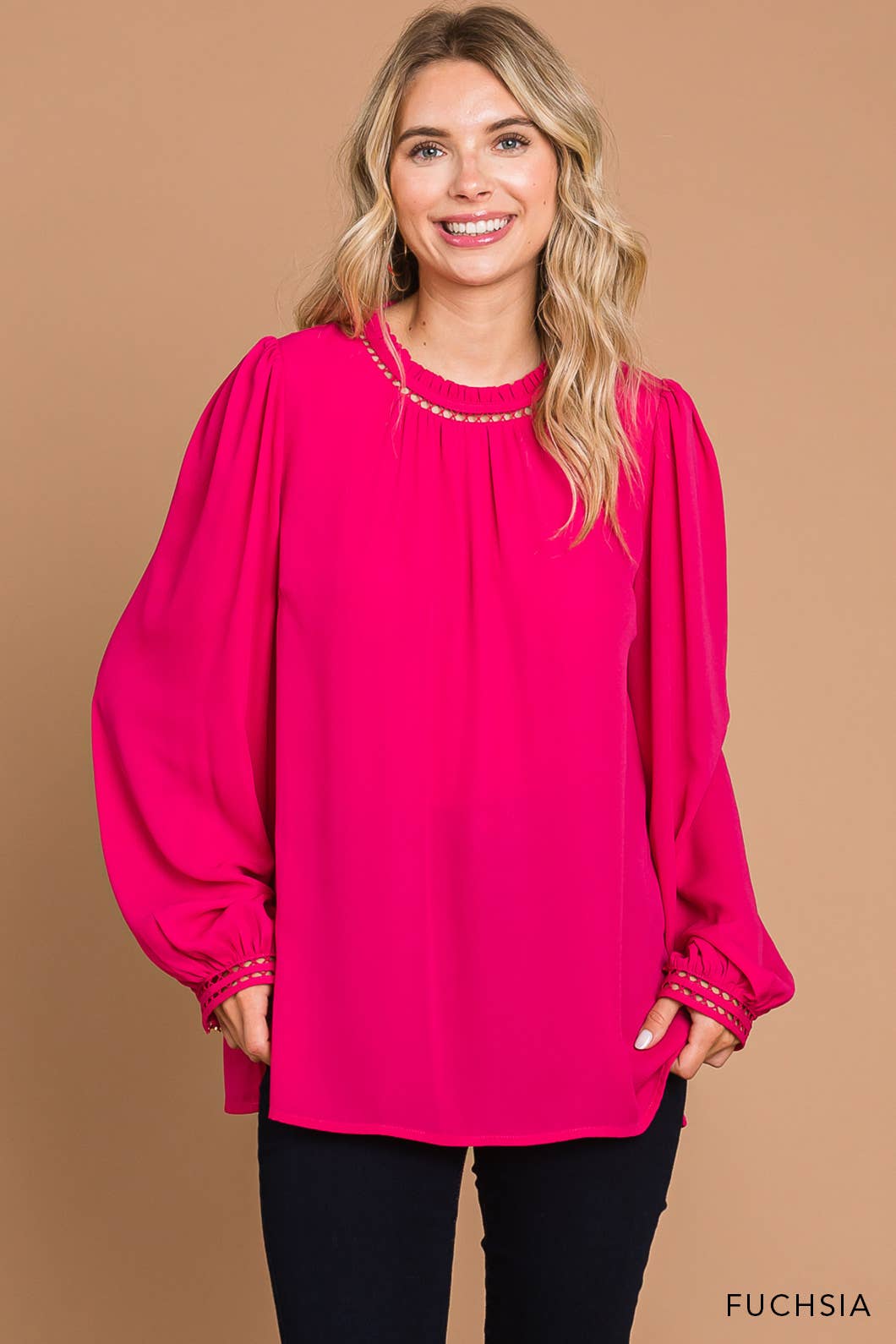 64556W-Women's Soft Ladder Trim Detailed Top