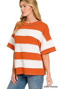 French Terry Striped Exposed Seam Top - Zenana