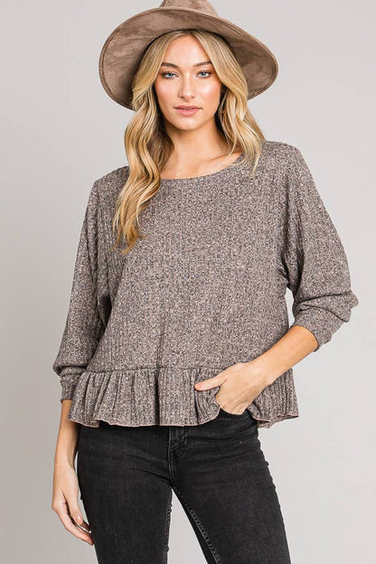Long sleeve ruffle hem top