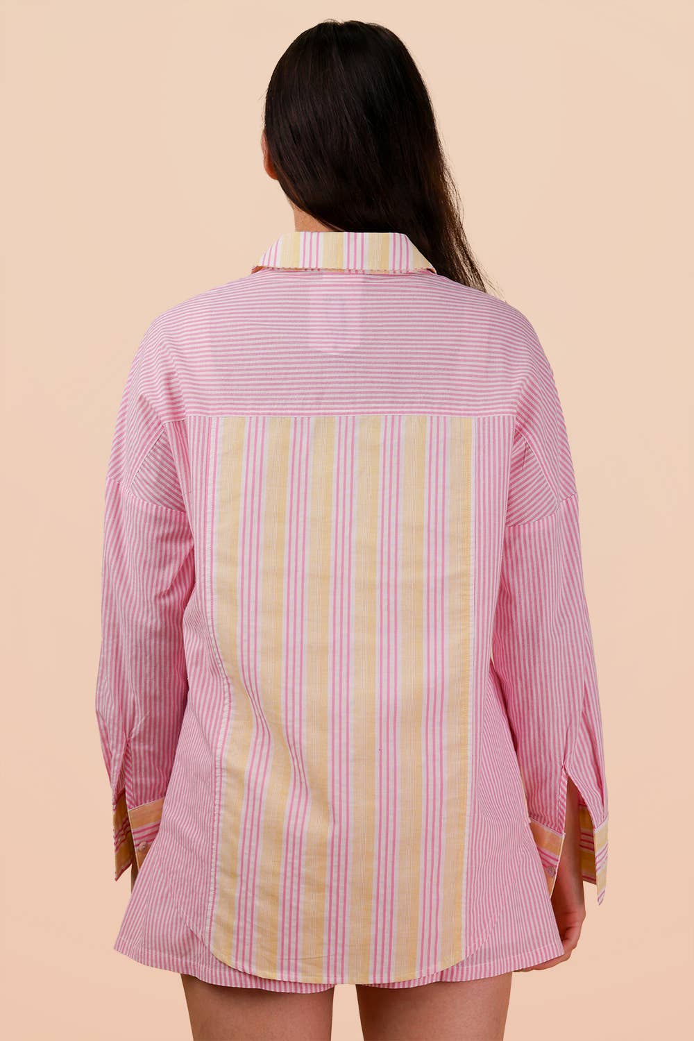 NT12497SETX-PLUS SIZE Stripe Woven Shirt Top & Shorts Set