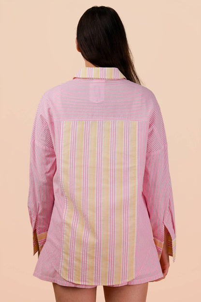 NT12497SETX-PLUS SIZE Stripe Woven Shirt Top & Shorts Set