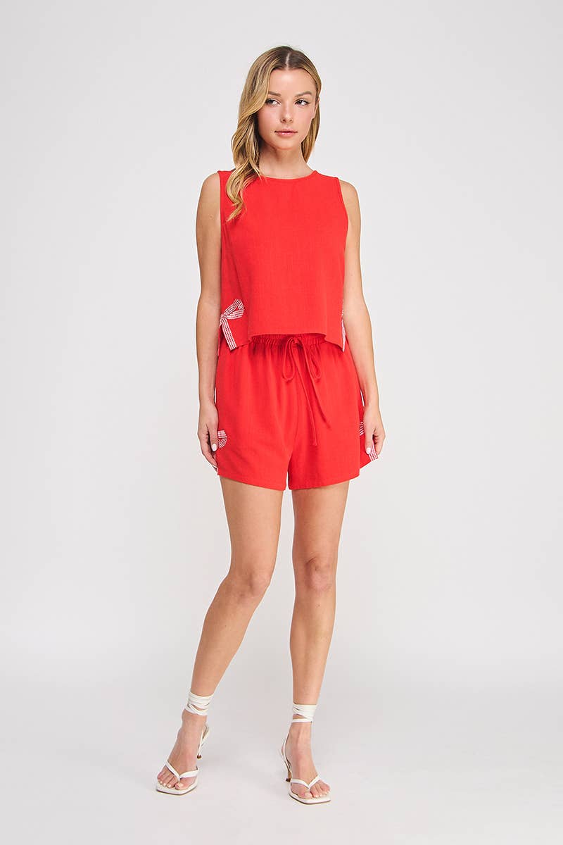 Soft Linen Blend Elastic Tie waist Shorts