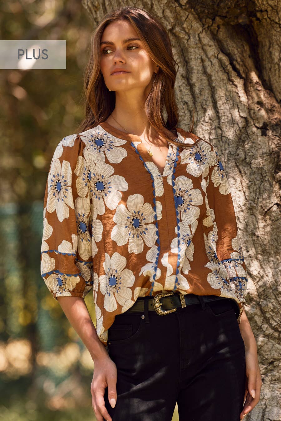 Plus Floral Printed 3/4 Sleeve Blouse